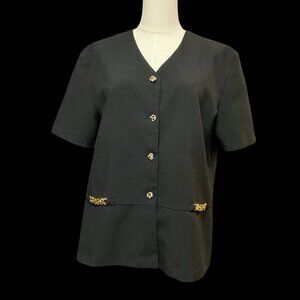 Black Jacket w/ Cheetah Print Buttons & Gold Tone Chain Details